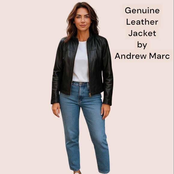 Genuine Black Leather Jacket designer Andrew Marc - Picture 1 of 12